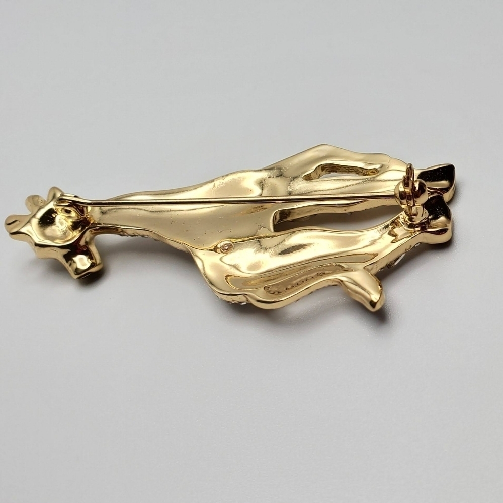 Vintage Large Gold-tone Pave Rhinestone Giraffe Brooch Black Enamel Accents - Picture 3 of 7